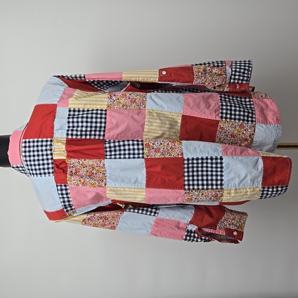 Lands' End Womens Poplin Boyfriend Button Front Patchwork Plus Size Curvy 1X - Picture 7 of 13